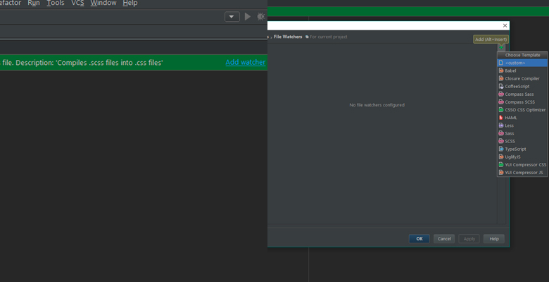 настройка file watchers для Sass SCSS в phpstorm
