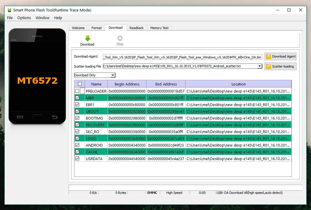 SP Flash Tool 5 прошивка dexp e145
