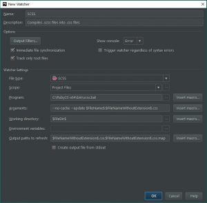 настройки scss для file watcher в phpstorm